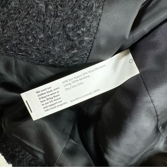 Eileen Fisher Black Suri Alpaca Wool Moto Jacket Zip Up Leather Trim Size Large - Picture 7 of 7